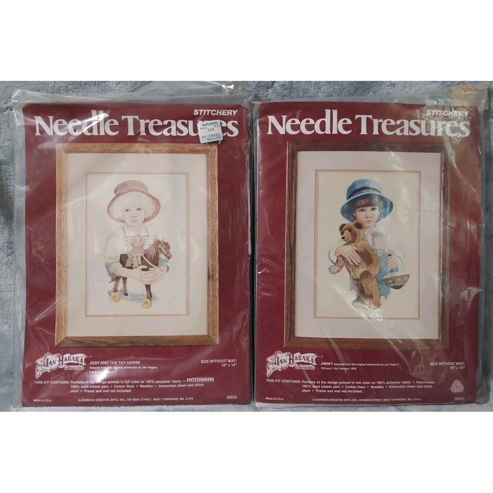 Needle Treasures Jan‎ Hagara Jody 00558 Jimmy 00545 Stitchery Kit 1979 10x14"